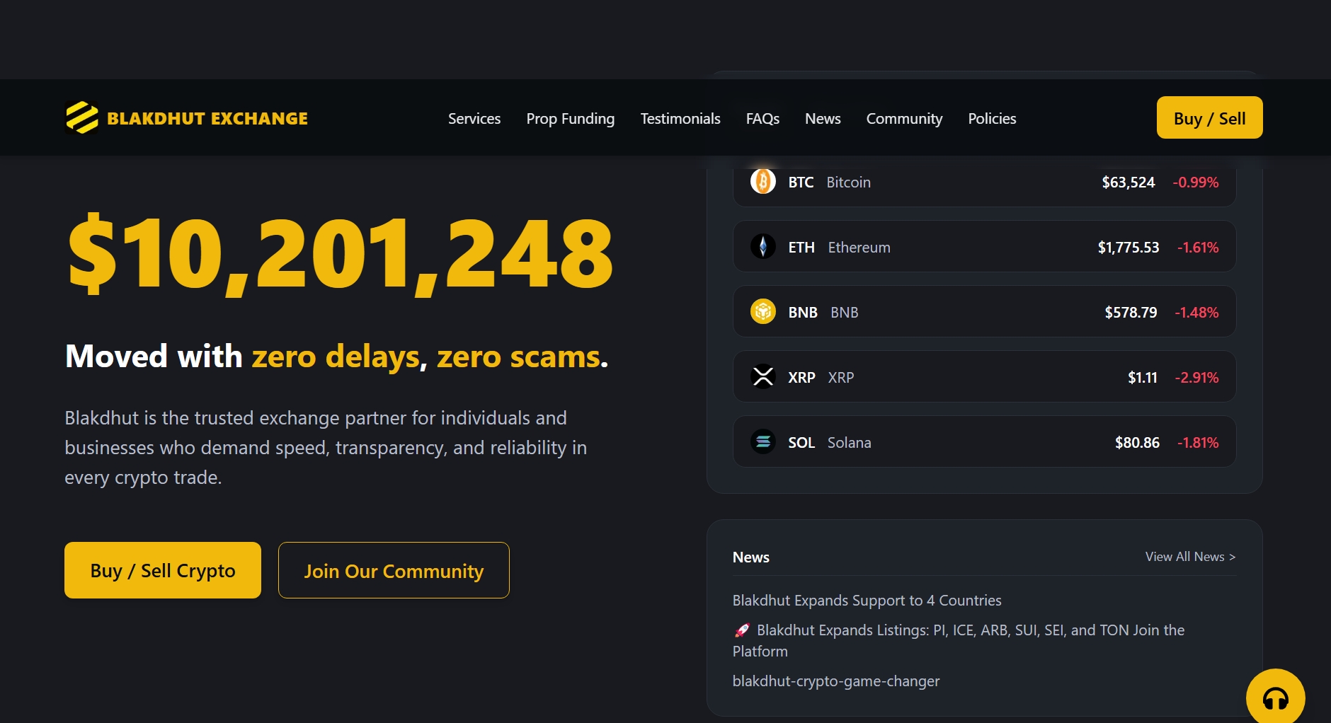 Blakdhut Exchange homepage